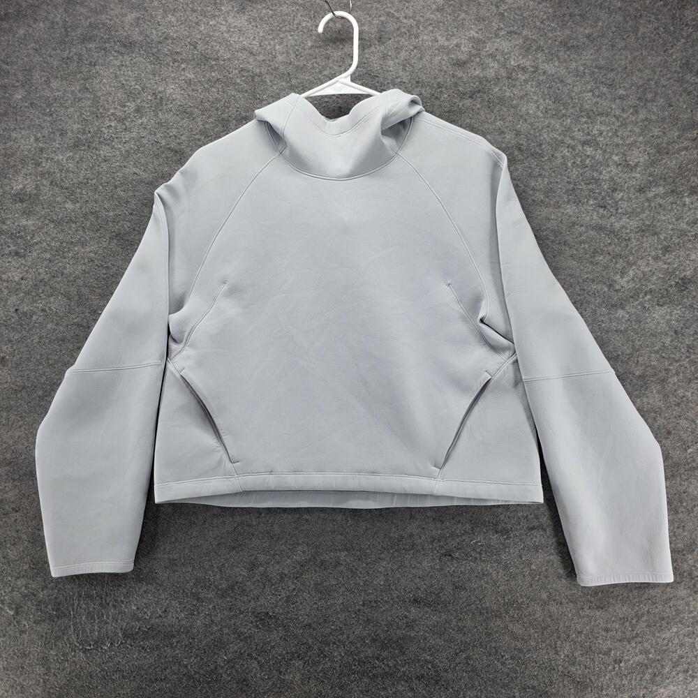Lululemon Hoodie Womens 8 Gray Pullover Hooded Pockets Lined Stretch High Neck